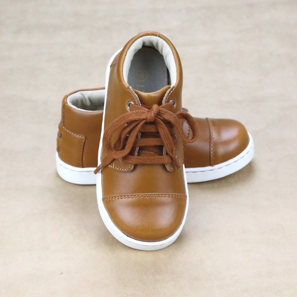 L'Amour Boys Evan Mid-Top Sneaker Brown Leather Cap Toe Size 8 Toddler Boot